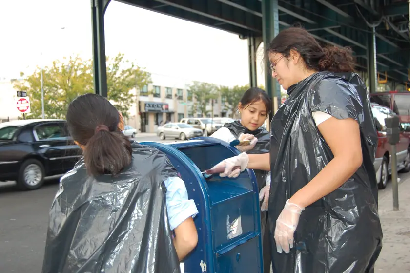 Gloves, brushes and bin-liner smocks