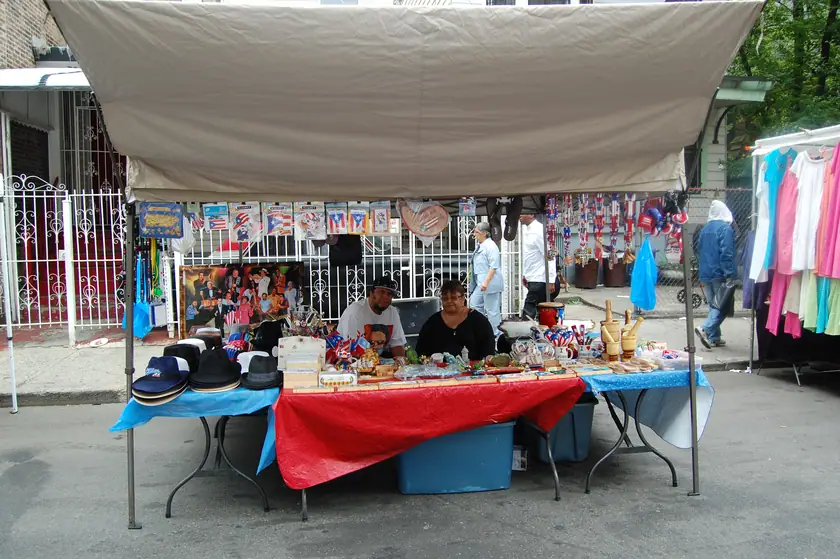 A vendor's canopy on the closed street