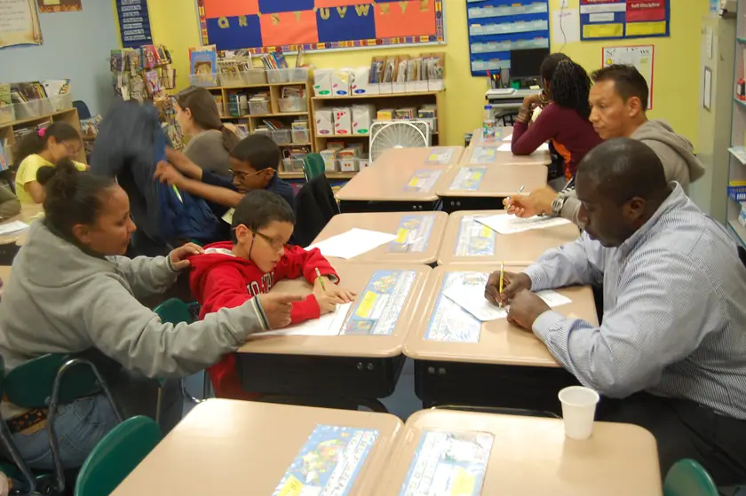 Pairs at work across the classroom